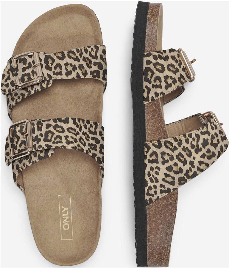 ONLY Onlmaxi-13 Leo Strap Buckle Sandal leren slippers met panterprint beige zwart - Foto 3