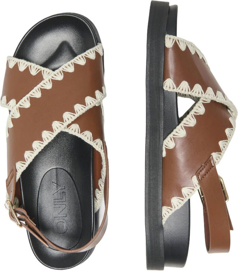 ONLY Onlminnie-20 Crochet Sling Back imitatieleren leren sandalen cognac - Foto 2