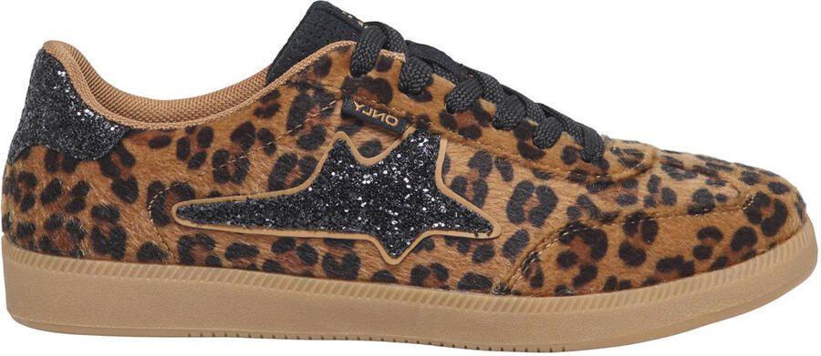 ONLY Onlsandra Pony Leo sneakers met panterprint cognac