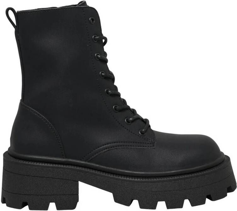 Only Zwarte Leren Rits Enkellaarzen Black Dames