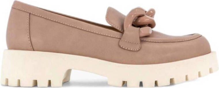 Oxmox chunky loafers met ketting taupe