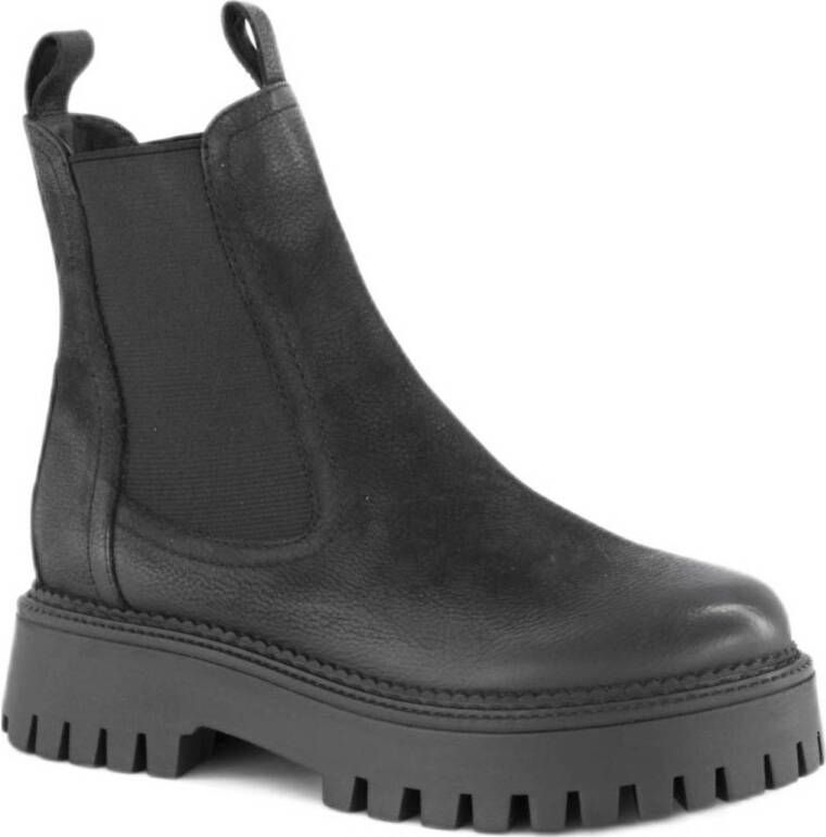 Oxmox Zwarte leren chunky chelsea boot