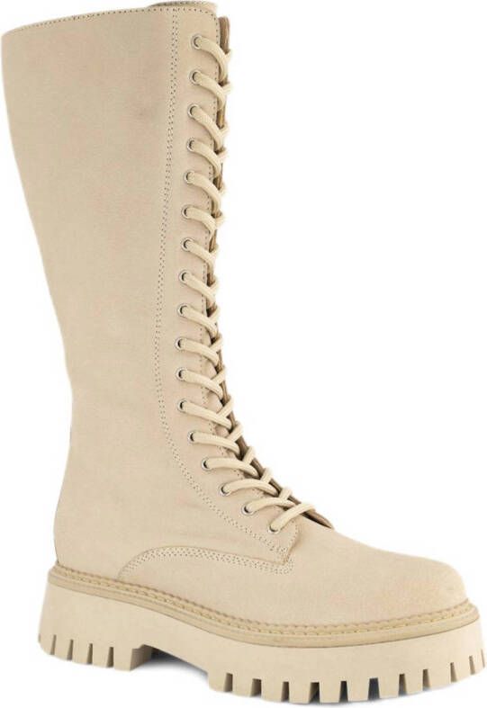 Oxmox Beige lange leren veterboot