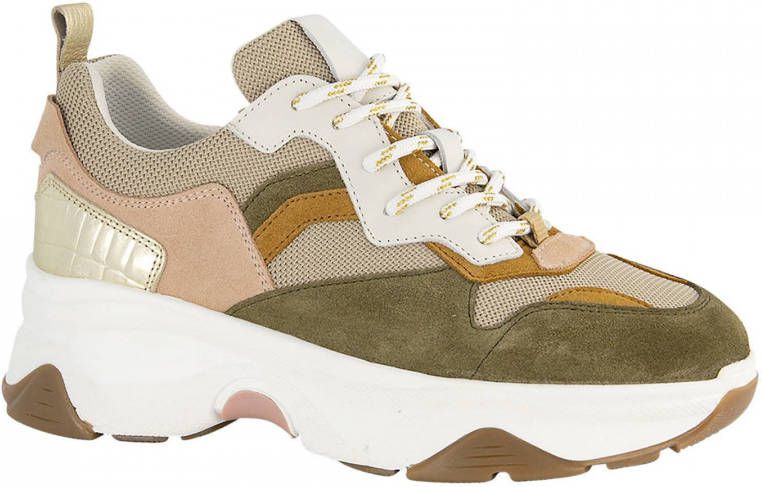 Oxmox Dames Groene chunky leren sneaker - Schoenen.nl