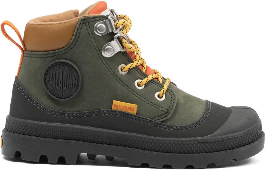 Palladium leren veterschoenen met profielzool donkergroen oranje