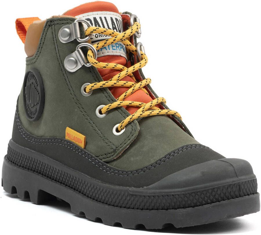 Palladium leren veterschoenen met profielzool donkergroen oranje - Foto 2