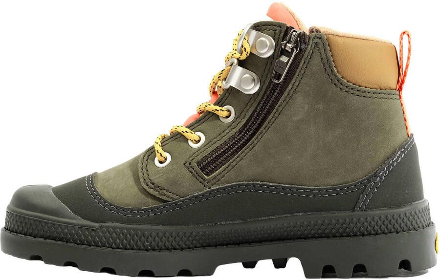 Palladium leren veterschoenen met profielzool donkergroen oranje - Foto 3