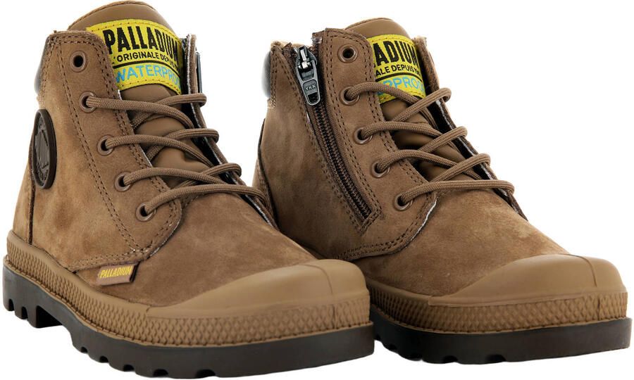 Palladium Peuter kleuter leren veterschoenen met profielzool cognac - Foto 3