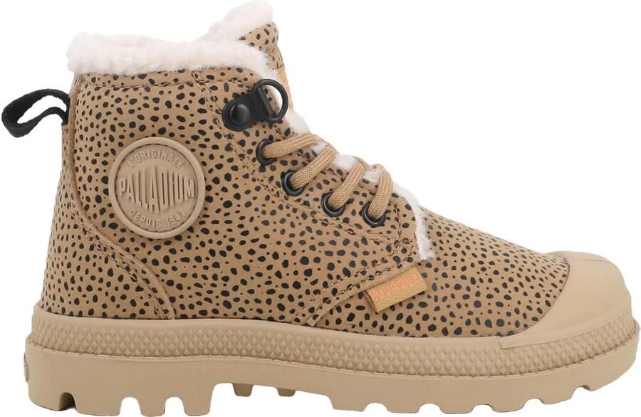 Palladium Peuter kleuter leren veterschoenen met profielzool en dierenprint bruin beige