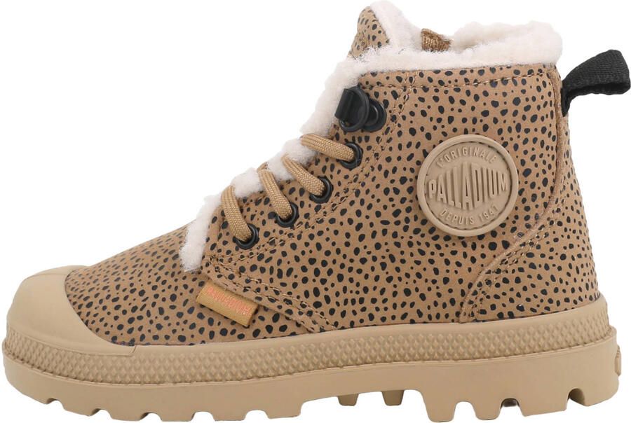 Palladium Peuter kleuter leren veterschoenen met profielzool en dierenprint bruin beige - Foto 2