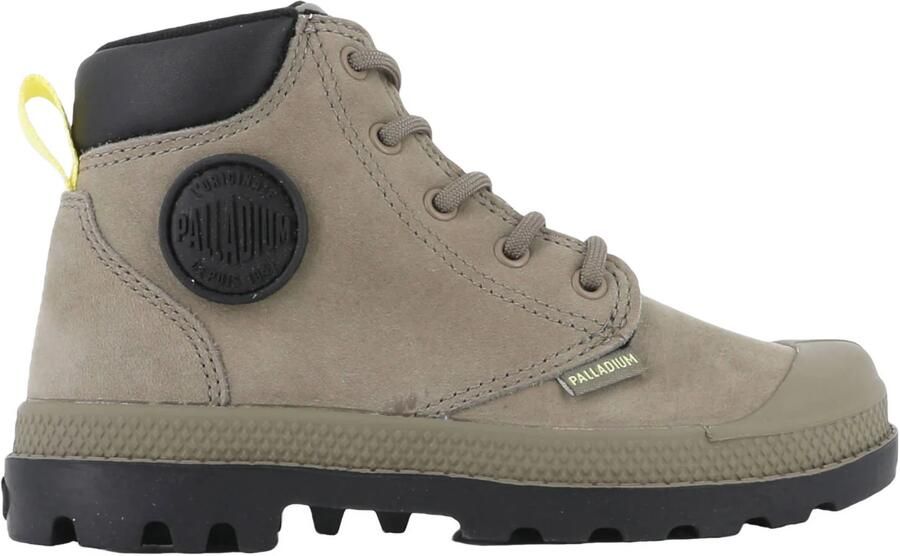 Palladium Peuter kleuter leren veterschoenen met profielzool grijsgroen