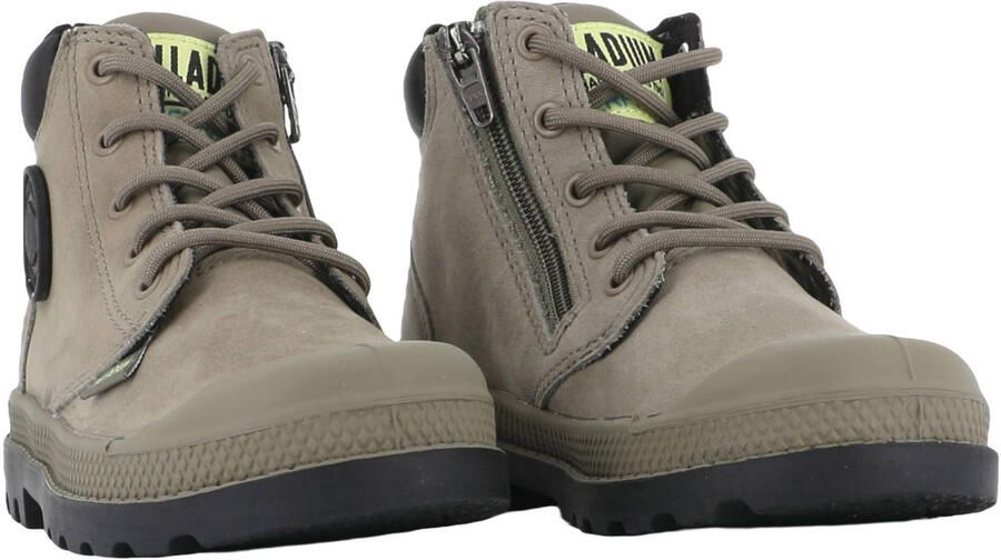 Palladium Peuter kleuter leren veterschoenen met profielzool grijsgroen - Foto 3