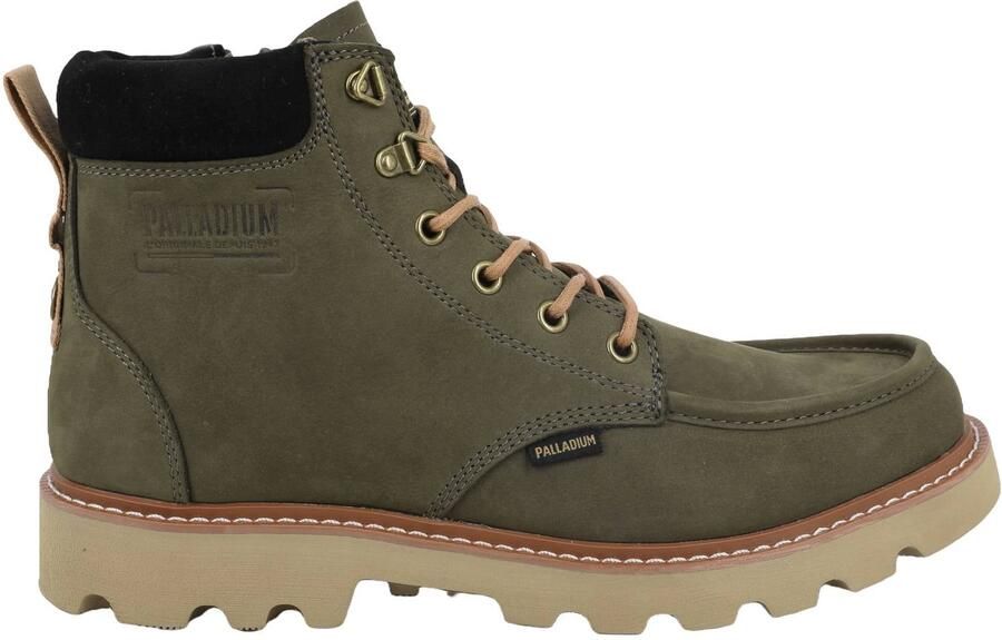 Palladium Trooperlite Grit Zip leren veterboots met profielzool olijfgroen