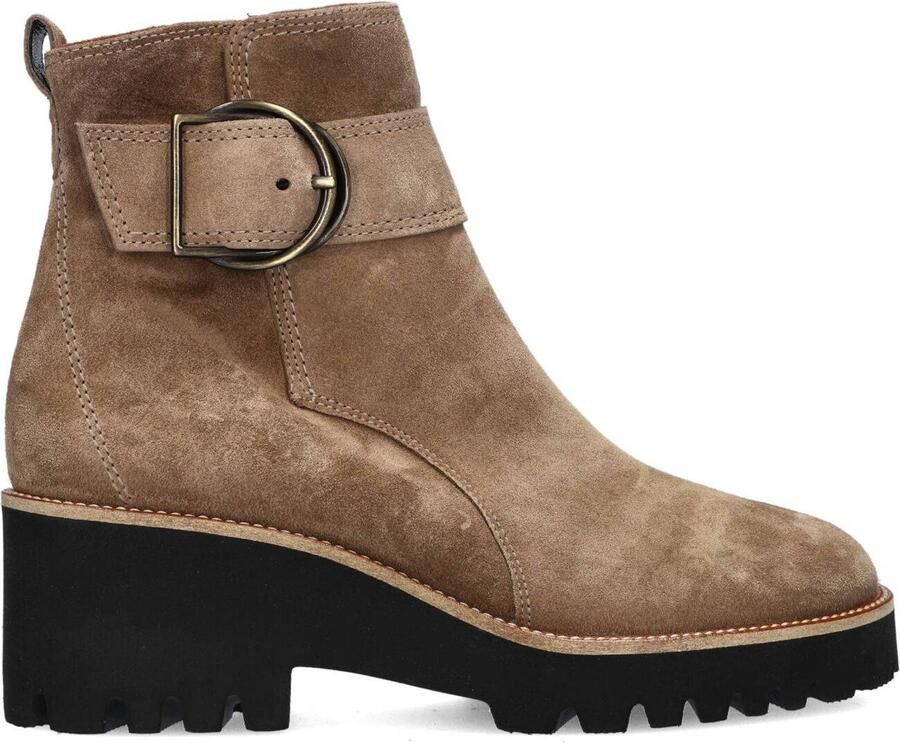 Paul Green Taupe Suède Enkellaarsjes met Blokhak Brown Dames