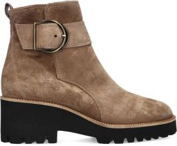 Paul Green Taupe Suède Enkellaarsjes met Blokhak Brown Dames
