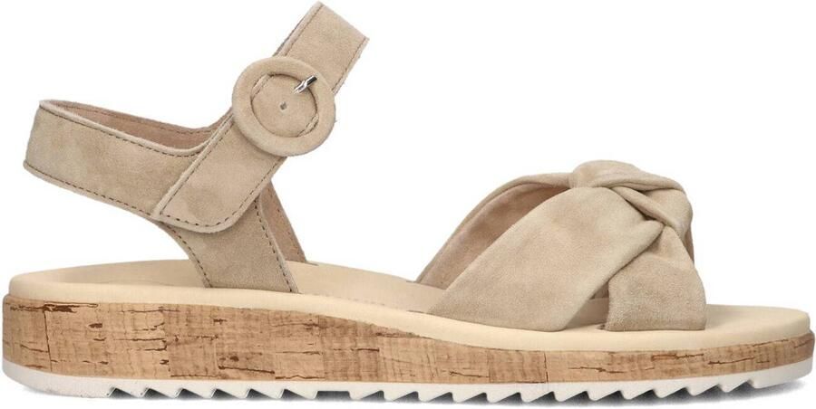 Paul Green Beige Sandaal Velours Leer Platte Rubberen Zool Beige Dames