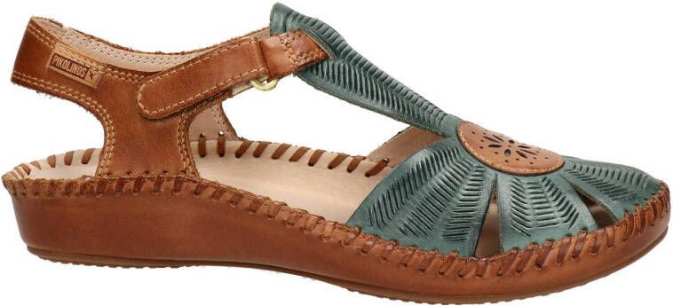 Pikolinos leren sandalen blauw cognac