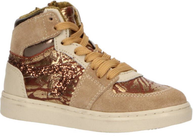 Pinocchio P1665 leren sneakers met glitters bruin multi