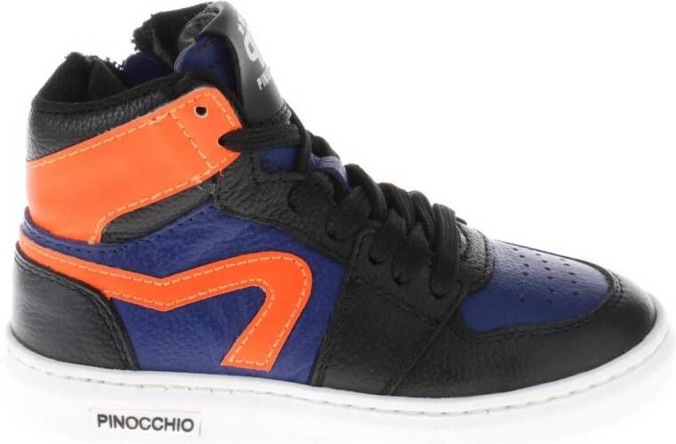 Pinocchio P1665 leren sneakers zwart oranje Jongens Leer Meerkleurig 25