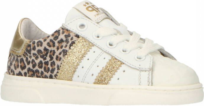 Pinocchio P1779 leren sneakers met panterprint wit goud