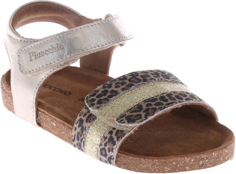 Pinocchio leren sandalen met panterprint champagne bruin - Foto 3