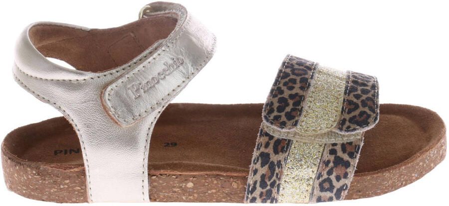 Pinocchio leren sandalen met panterprint champagne bruin