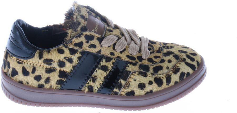 Pinocchio leren sneakers met ponyhair en panterprint beige zwart
