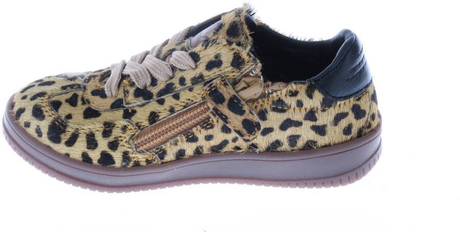 Pinocchio leren sneakers met ponyhair en panterprint beige zwart - Foto 3