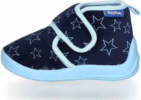 Playshoes pantoffels met sterrendessin Velcro donkerblauw lichtblauw Polyester 18 19