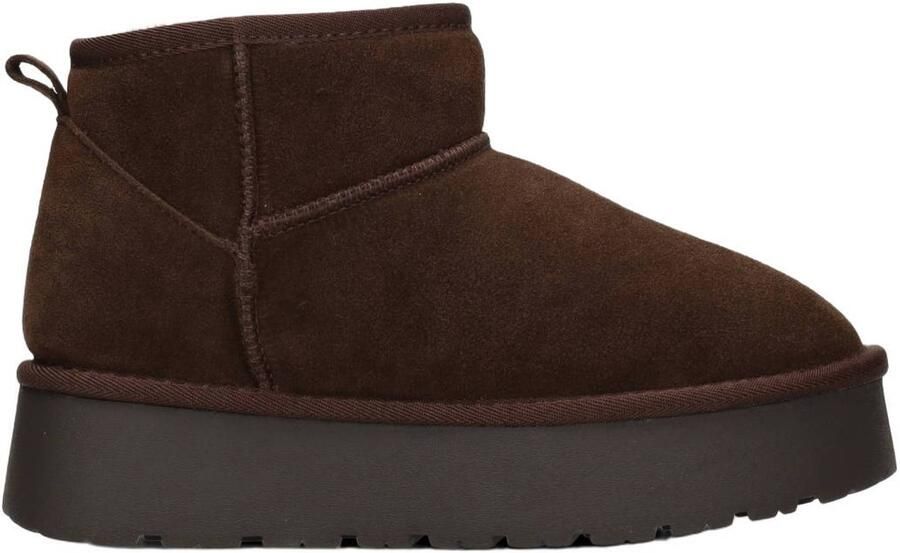 Poelman Eliza suède enkelboots met plateauzool donkerbruin
