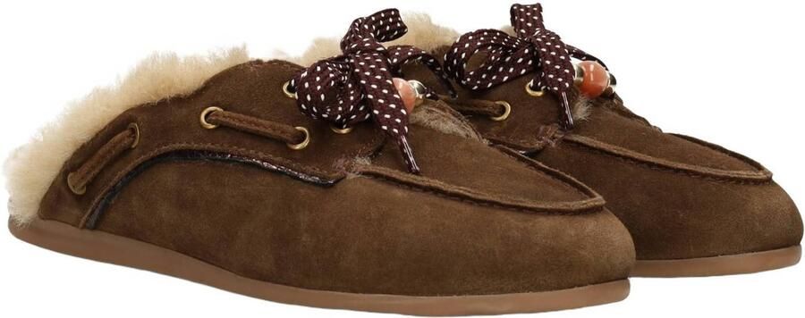 Poelman Isa suède muiltjes met kraaltjes bruin - Foto 3