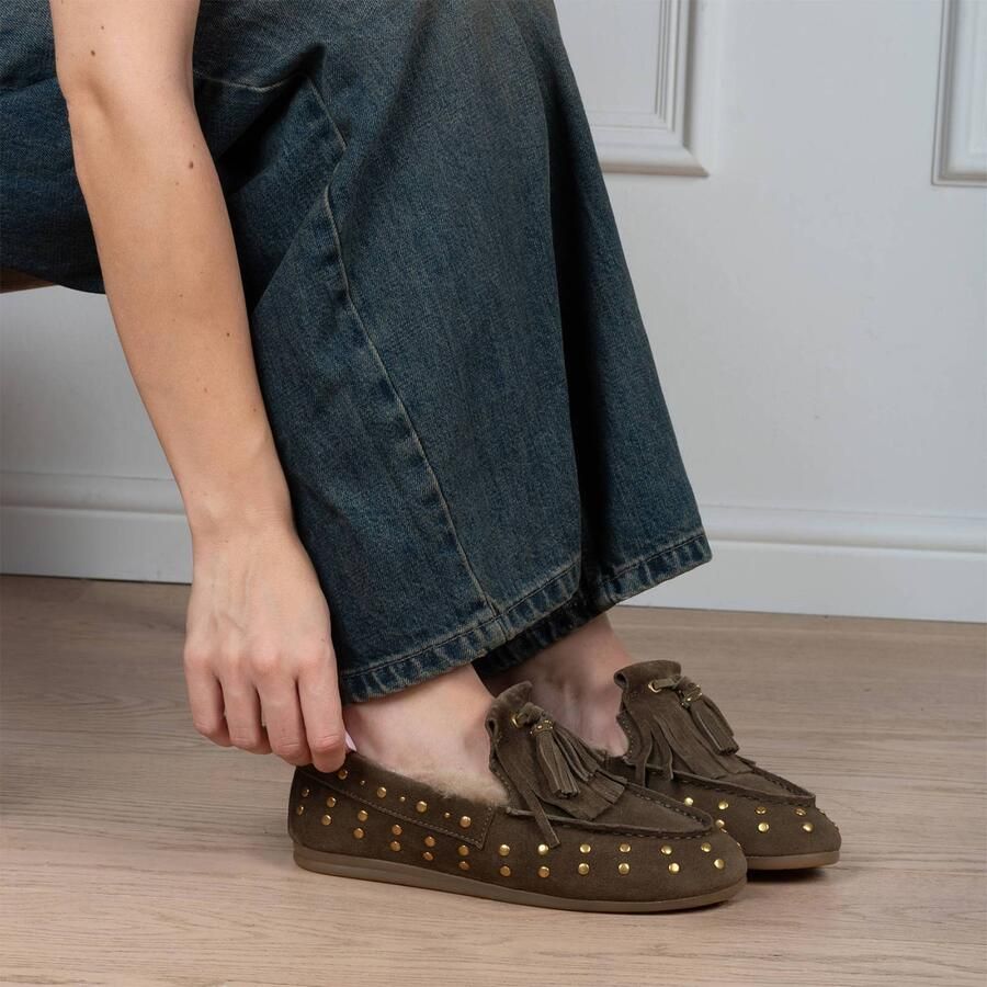 Poelman Lisa suède mocassins groen bruin - Foto 2