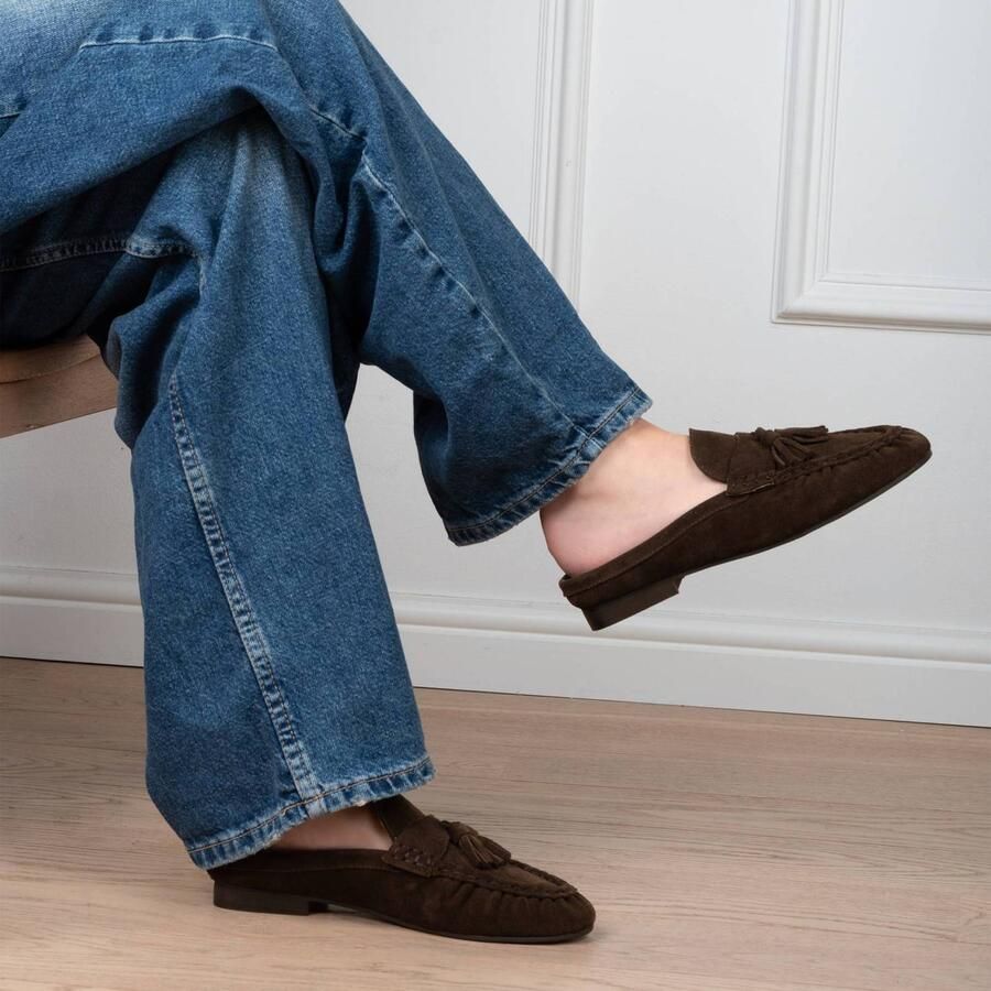 Poelman Lottie suède loafers donkerbruin