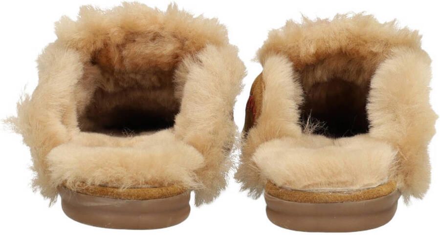 Poelman Nina suède slippers met pompons cognac - Foto 2