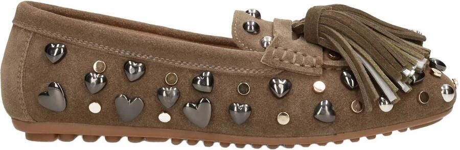 Poelman Serena suède mocassins met studs taupe