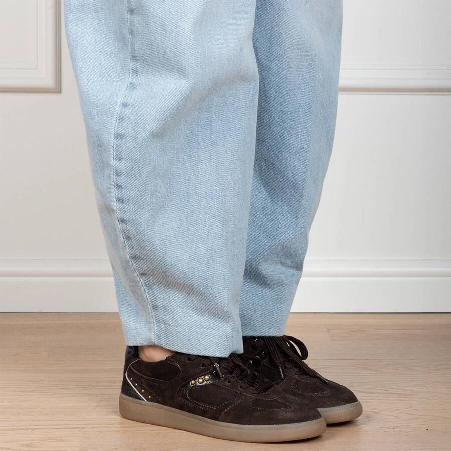 Poelman Skye leren sneakers met studs en print bruin - Foto 2