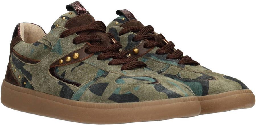 Poelman Skye leren sneakers met studs en print groen - Foto 2