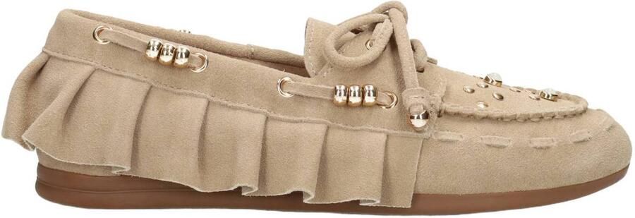 Poelman suède mocassins met kraaltjes en studs zand