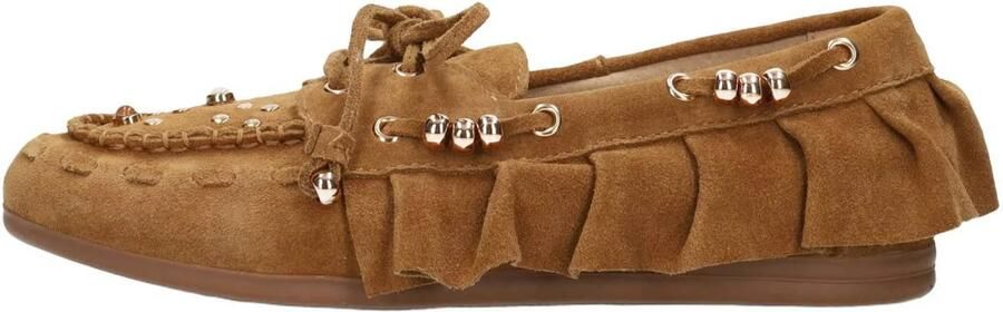 Poelman suède mocassins met studs cognac