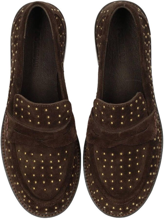 Poelman Tika suède loafers met studs en print donkerbruin - Foto 2