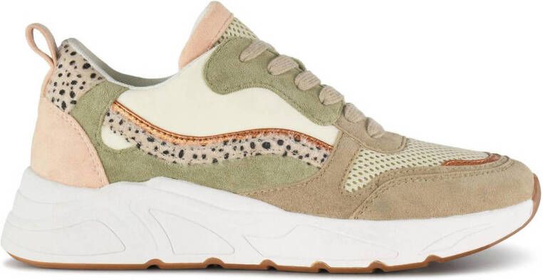 POSH by Poelman CHARLIE Dames Sneakers Beige met oranje combinatie