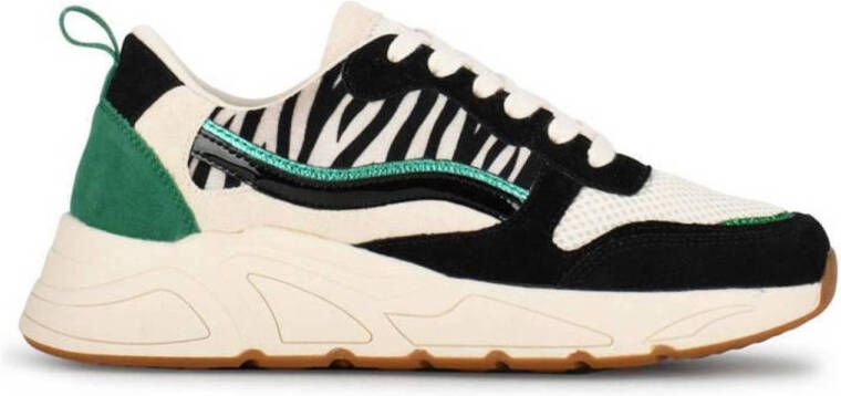 POSH by Poelman Carocel chunky sneakers zwart groen met zebraprint