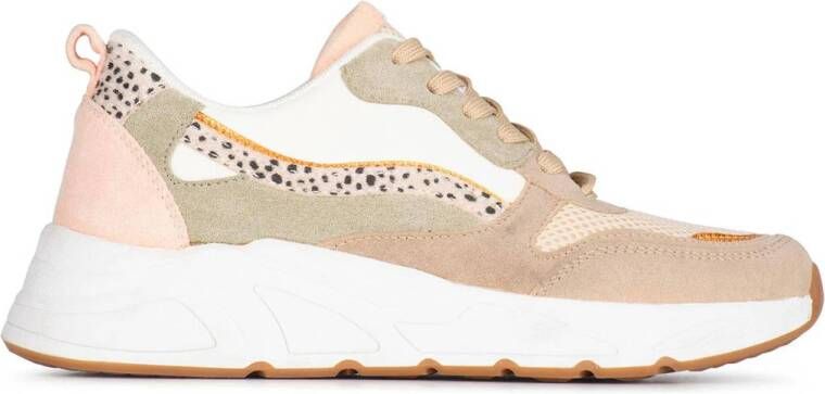 POSH by Poelman CHARLIE Dames Sneakers Beige met oranje combinatie