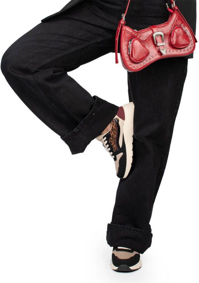 POSH by Poelman CHARLIE Dames Sneakers Zwawrt Met Bordeaux Combinatie