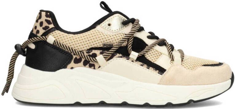 POSH by Poelman chunky sneakers beige zwart panter