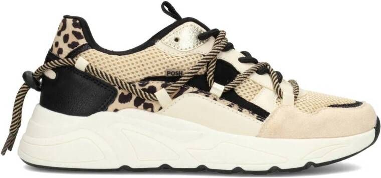POSH by Poelman chunky sneakers beige zwart panter