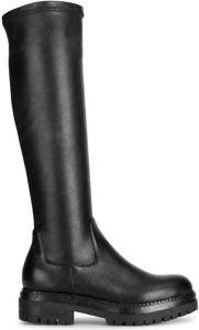 PS Poelman Dames CYBELE PU Imitatieleren Stretch Hoge Laarzen met Stoere Profielzool en Rits Zwart