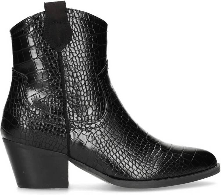 POSH by Poelman JESSIE Dames Enkellaarzen Zwart met slangenprint