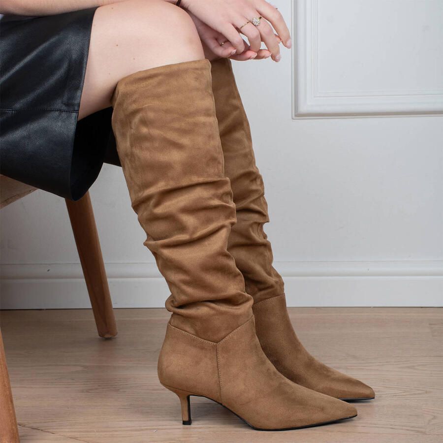 POSH by Poelman Anita suèdelook laarzen met hak cognac