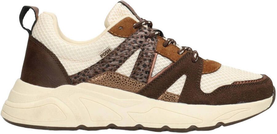 POSH by Poelman Carocel imitatieleren sneakers donkerbruin ecru